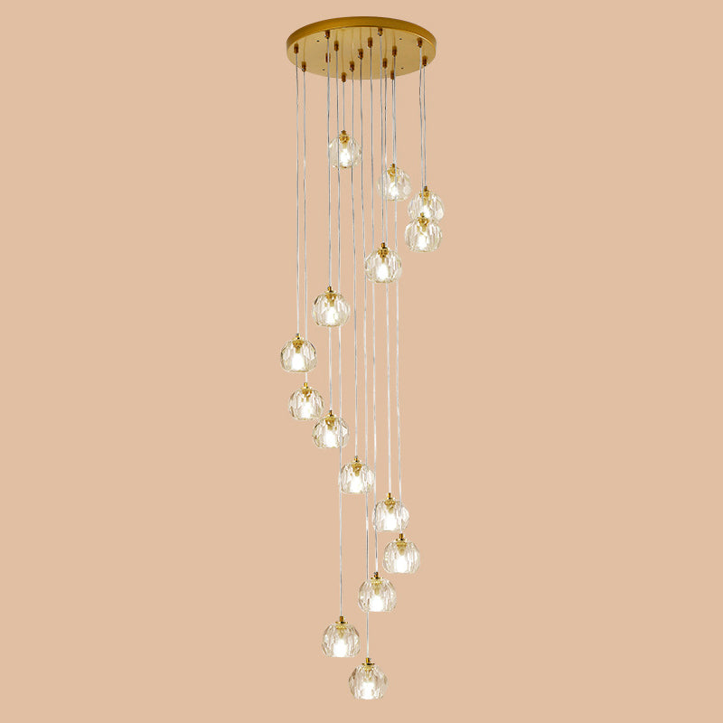 Ball Clear Glass Multi Pendant Modern Style Gold Pendulum Light with Spiral Design for Stairs Clearhalo 'Ceiling Lights' 'Modern Pendants' 'Modern' 'Pendant Lights' 'Pendants' Lighting' 2025486