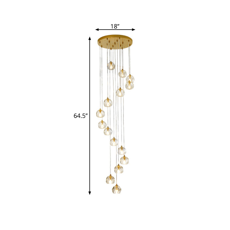 Ball Clear Glass Multi Pendant Modern Style Gold Pendulum Light with Spiral Design for Stairs Clearhalo 'Ceiling Lights' 'Modern Pendants' 'Modern' 'Pendant Lights' 'Pendants' Lighting' 2025487