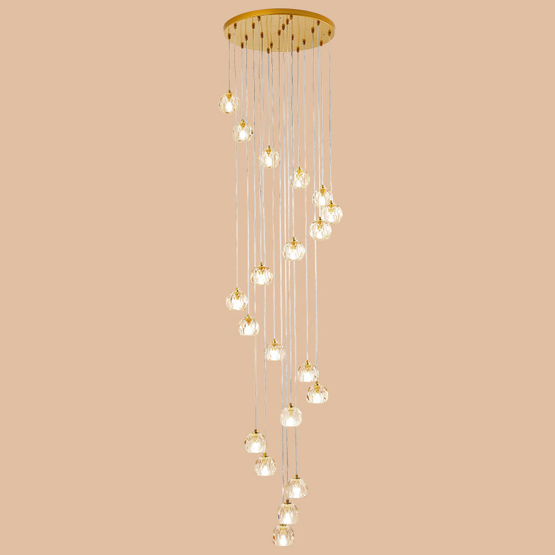 Ball Clear Glass Multi Pendant Modern Style Gold Pendulum Light with Spiral Design for Stairs Clearhalo 'Ceiling Lights' 'Modern Pendants' 'Modern' 'Pendant Lights' 'Pendants' Lighting' 2025490