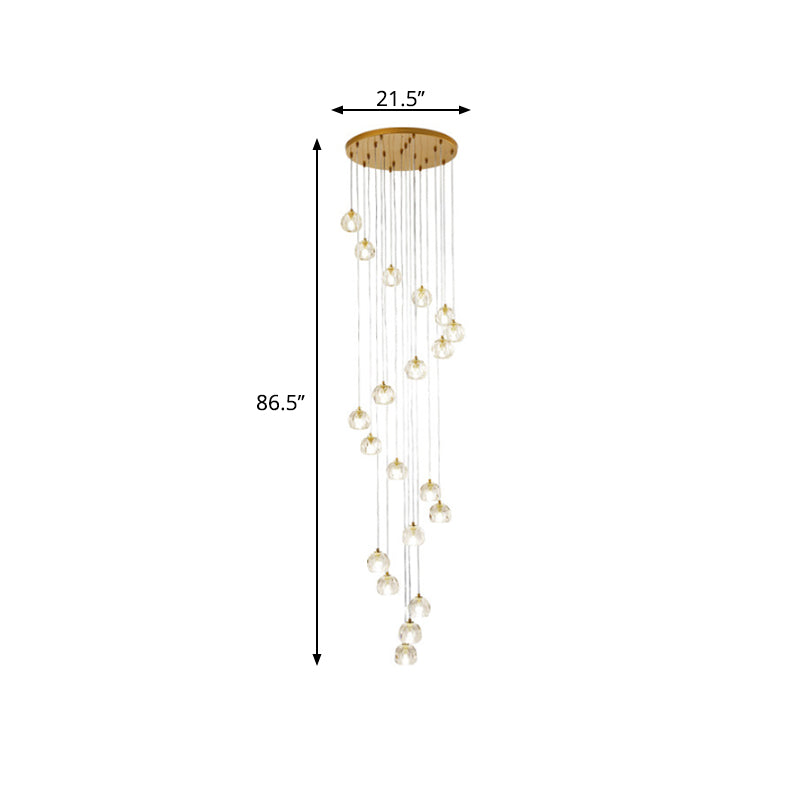 Ball Clear Glass Multi Pendant Modern Style Gold Pendulum Light with Spiral Design for Stairs Clearhalo 'Ceiling Lights' 'Modern Pendants' 'Modern' 'Pendant Lights' 'Pendants' Lighting' 2025491