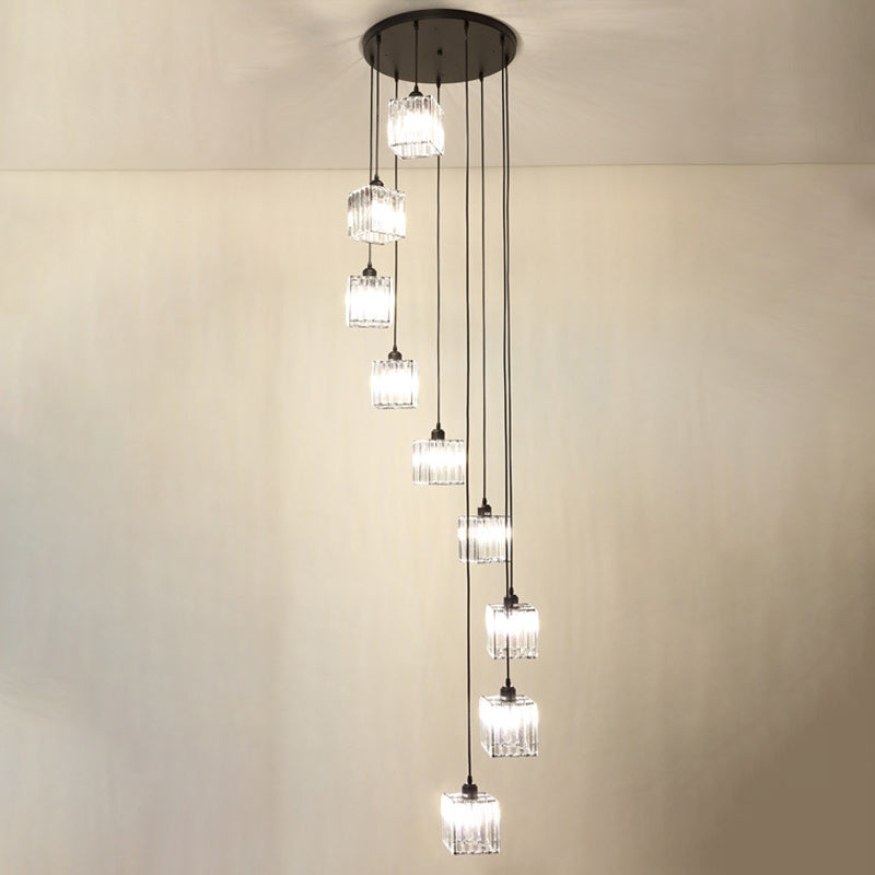Beveled Crystal Cubic Cluster Pendant Contemporary Suspension Light Fixture with Swirl Design Clearhalo 'Ceiling Lights' 'Modern Pendants' 'Modern' 'Pendant Lights' 'Pendants' Lighting' 2025494