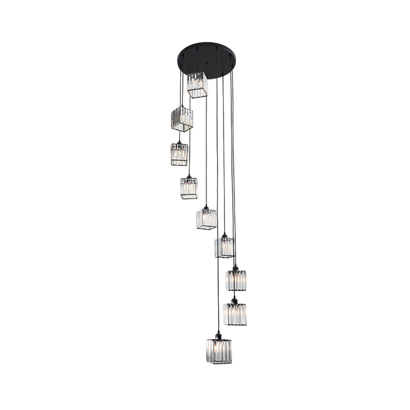 Beveled Crystal Cubic Cluster Pendant Contemporary Suspension Light Fixture with Swirl Design Clearhalo 'Ceiling Lights' 'Modern Pendants' 'Modern' 'Pendant Lights' 'Pendants' Lighting' 2025495