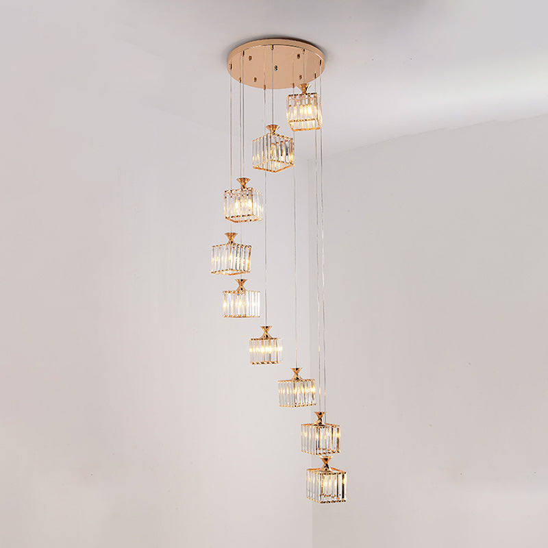 Beveled Crystal Cubic Cluster Pendant Contemporary Suspension Light Fixture with Swirl Design Clearhalo 'Ceiling Lights' 'Modern Pendants' 'Modern' 'Pendant Lights' 'Pendants' Lighting' 2025499
