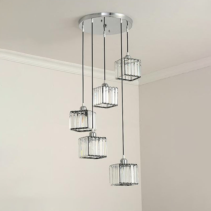 Beveled Crystal Cubic Cluster Pendant Contemporary Suspension Light Fixture with Swirl Design Clearhalo 'Ceiling Lights' 'Modern Pendants' 'Modern' 'Pendant Lights' 'Pendants' Lighting' 2025502