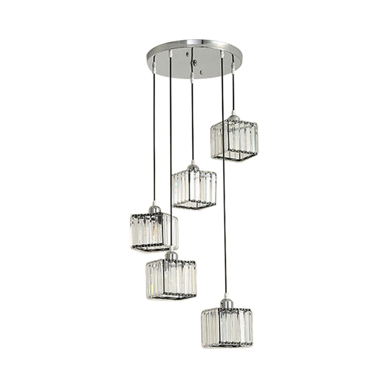 Beveled Crystal Cubic Cluster Pendant Contemporary Suspension Light Fixture with Swirl Design Clearhalo 'Ceiling Lights' 'Modern Pendants' 'Modern' 'Pendant Lights' 'Pendants' Lighting' 2025503