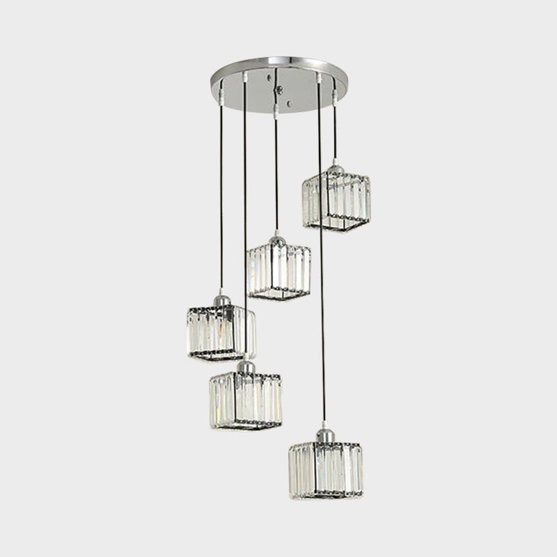 Beveled Crystal Cubic Cluster Pendant Contemporary Suspension Light Fixture with Swirl Design Clearhalo 'Ceiling Lights' 'Modern Pendants' 'Modern' 'Pendant Lights' 'Pendants' Lighting' 2025504