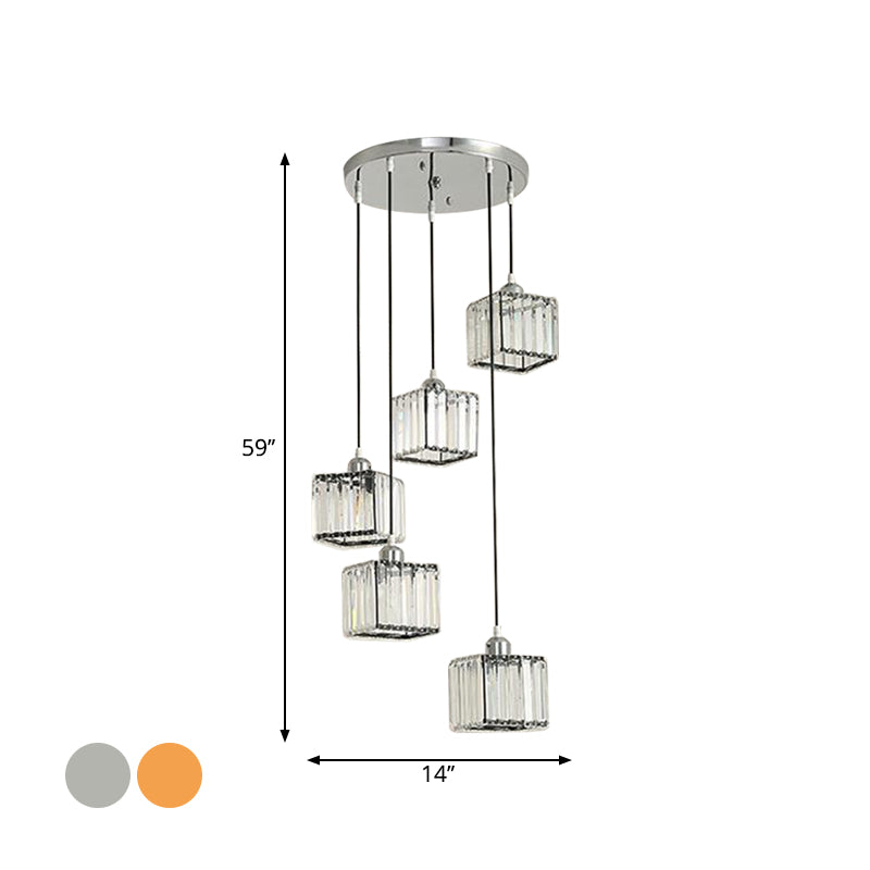 Beveled Crystal Cubic Cluster Pendant Contemporary Suspension Light Fixture with Swirl Design Clearhalo 'Ceiling Lights' 'Modern Pendants' 'Modern' 'Pendant Lights' 'Pendants' Lighting' 2025505