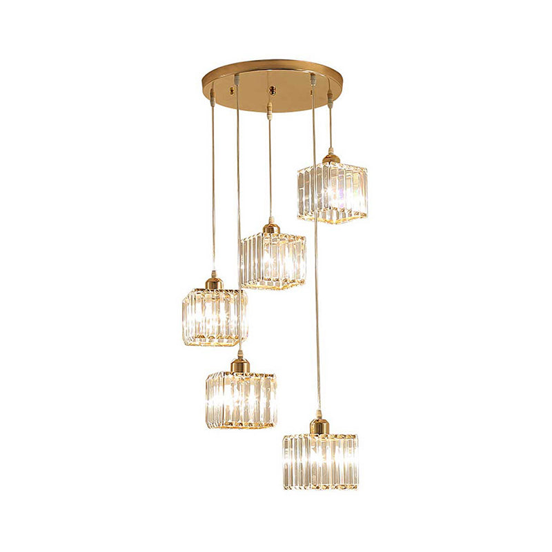 Beveled Crystal Cubic Cluster Pendant Contemporary Suspension Light Fixture with Swirl Design Clearhalo 'Ceiling Lights' 'Modern Pendants' 'Modern' 'Pendant Lights' 'Pendants' Lighting' 2025508
