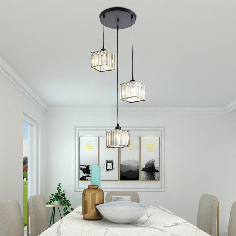 Beveled Crystal Cubic Cluster Pendant Contemporary Suspension Light Fixture with Swirl Design 3 Black Clearhalo 'Ceiling Lights' 'Modern Pendants' 'Modern' 'Pendant Lights' 'Pendants' Lighting' 2025509