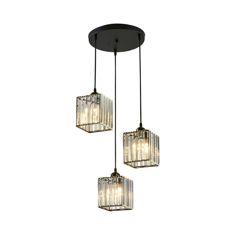 Beveled Crystal Cubic Cluster Pendant Contemporary Suspension Light Fixture with Swirl Design Clearhalo 'Ceiling Lights' 'Modern Pendants' 'Modern' 'Pendant Lights' 'Pendants' Lighting' 2025510
