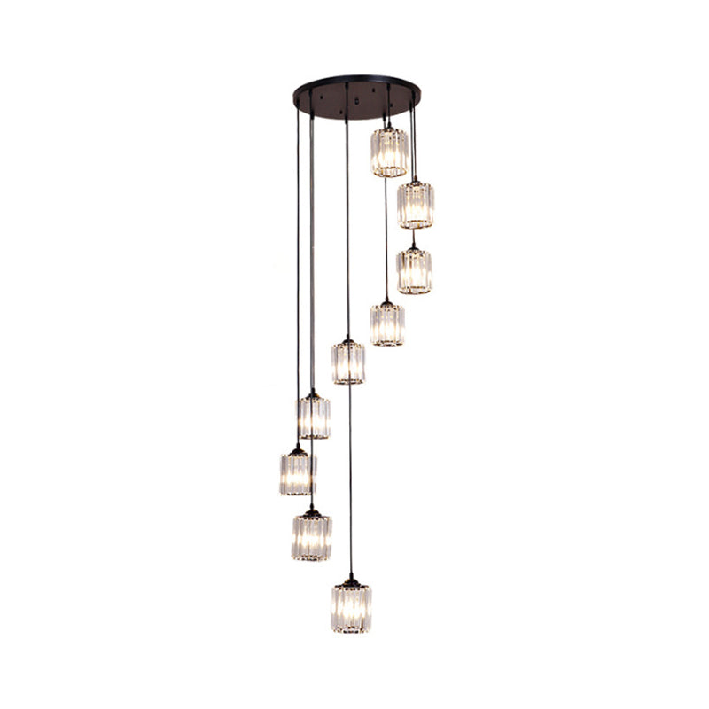 Cylinder Cluster Pendant Light Minimalist Clear Crystal Black Drop Lamp for Stairs Clearhalo 'Ceiling Lights' 'Modern Pendants' 'Modern' 'Pendant Lights' 'Pendants' Lighting' 2025518