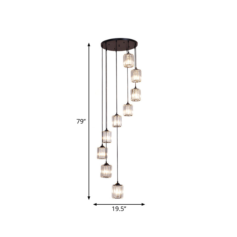 Cylinder Cluster Pendant Light Minimalist Clear Crystal Black Drop Lamp for Stairs Clearhalo 'Ceiling Lights' 'Modern Pendants' 'Modern' 'Pendant Lights' 'Pendants' Lighting' 2025519