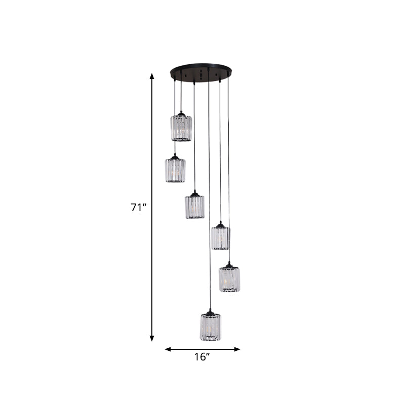 Cylinder Cluster Pendant Light Minimalist Clear Crystal Black Drop Lamp for Stairs Clearhalo 'Ceiling Lights' 'Modern Pendants' 'Modern' 'Pendant Lights' 'Pendants' Lighting' 2025523