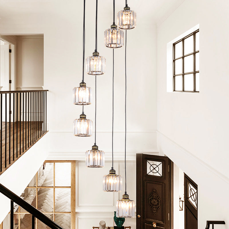 Nordic Multiple Hanging Light Drum Pendant Lighting Fixture with Beveled Crystal Shade Clearhalo 'Ceiling Lights' 'Modern Pendants' 'Modern' 'Pendant Lights' 'Pendants' Lighting' 2025525