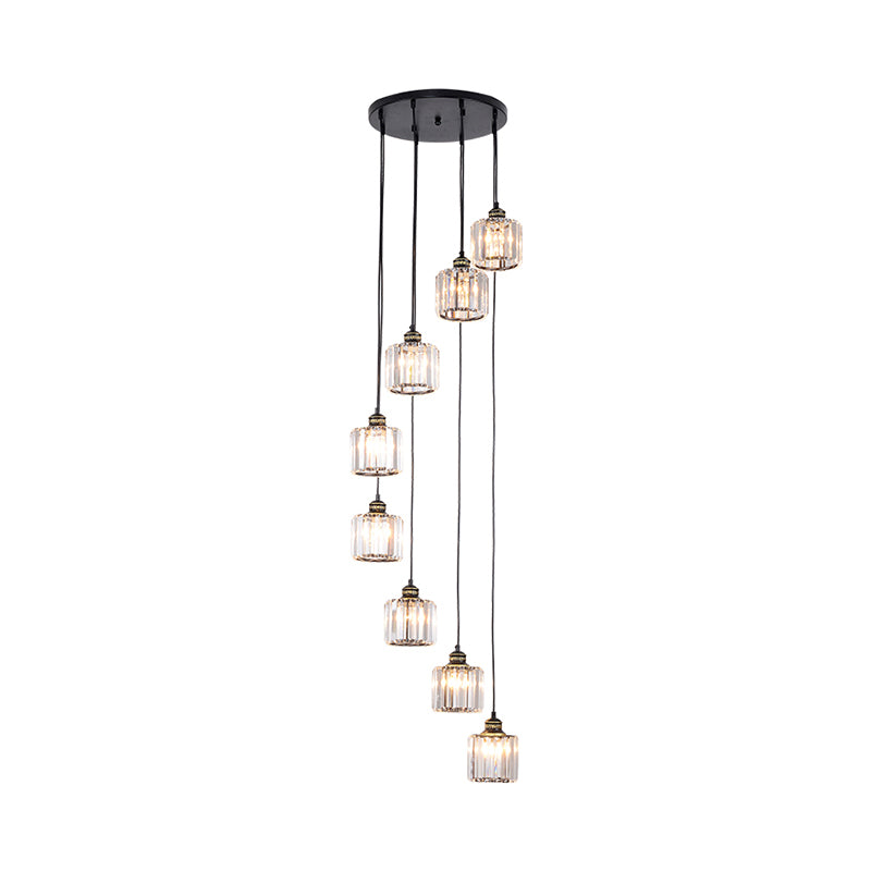 Nordic Multiple Hanging Light Drum Pendant Lighting Fixture with Beveled Crystal Shade Clearhalo 'Ceiling Lights' 'Modern Pendants' 'Modern' 'Pendant Lights' 'Pendants' Lighting' 2025526