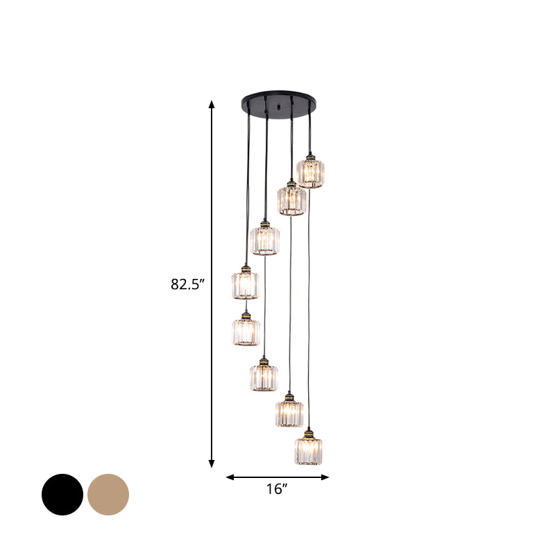 Nordic Multiple Hanging Light Drum Pendant Lighting Fixture with Beveled Crystal Shade Clearhalo 'Ceiling Lights' 'Modern Pendants' 'Modern' 'Pendant Lights' 'Pendants' Lighting' 2025527