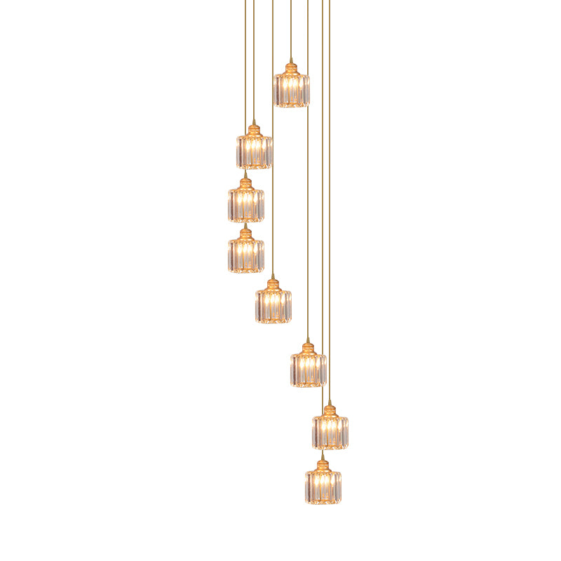 Nordic Multiple Hanging Light Drum Pendant Lighting Fixture with Beveled Crystal Shade 8 Gold Clearhalo 'Ceiling Lights' 'Modern Pendants' 'Modern' 'Pendant Lights' 'Pendants' Lighting' 2025528