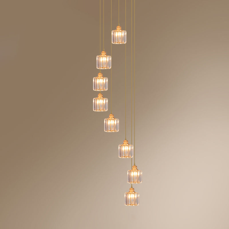 Nordic Multiple Hanging Light Drum Pendant Lighting Fixture with Beveled Crystal Shade Clearhalo 'Ceiling Lights' 'Modern Pendants' 'Modern' 'Pendant Lights' 'Pendants' Lighting' 2025529