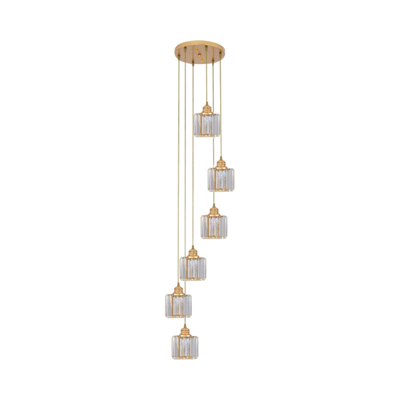 Nordic Multiple Hanging Light Drum Pendant Lighting Fixture with Beveled Crystal Shade Clearhalo 'Ceiling Lights' 'Modern Pendants' 'Modern' 'Pendant Lights' 'Pendants' Lighting' 2025531