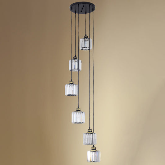 Nordic Multiple Hanging Light Drum Pendant Lighting Fixture with Beveled Crystal Shade Clearhalo 'Ceiling Lights' 'Modern Pendants' 'Modern' 'Pendant Lights' 'Pendants' Lighting' 2025536