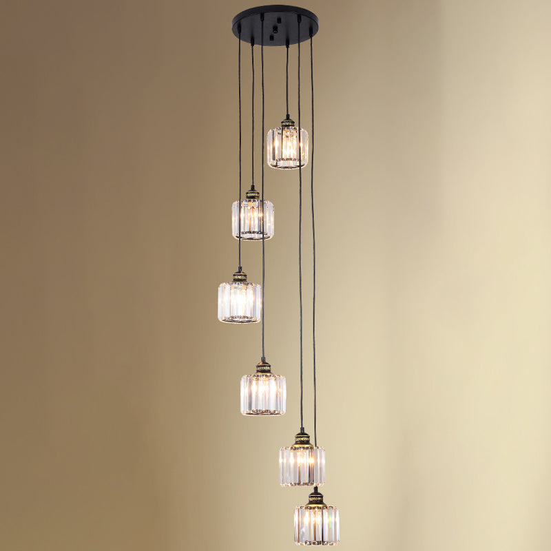 Nordic Multiple Hanging Light Drum Pendant Lighting Fixture with Beveled Crystal Shade Clearhalo 'Ceiling Lights' 'Modern Pendants' 'Modern' 'Pendant Lights' 'Pendants' Lighting' 2025537