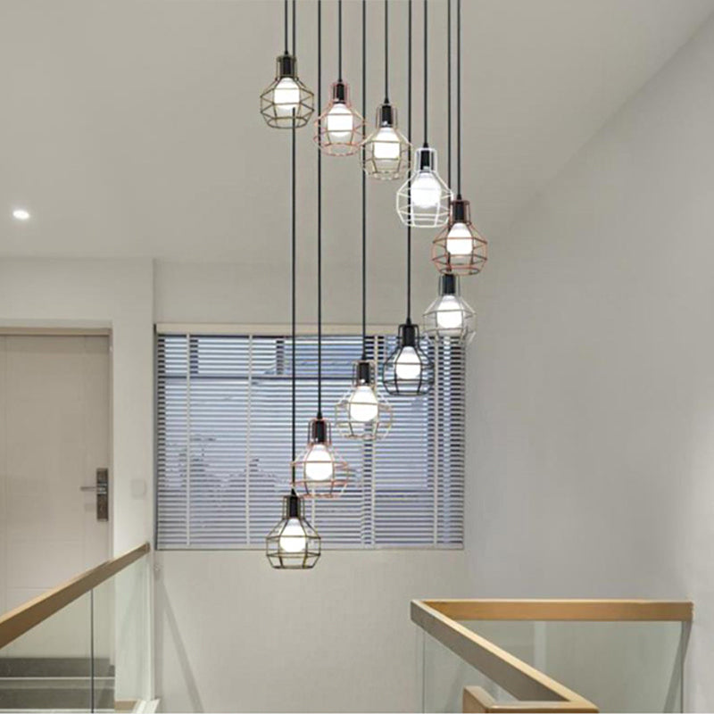 Globe Cage Multi Light Pendant Modern Metal 7 Heads Stairs Ceiling Suspension Lamp in Black Clearhalo 'Ceiling Lights' 'Modern Pendants' 'Modern' 'Pendant Lights' 'Pendants' Lighting' 2025539