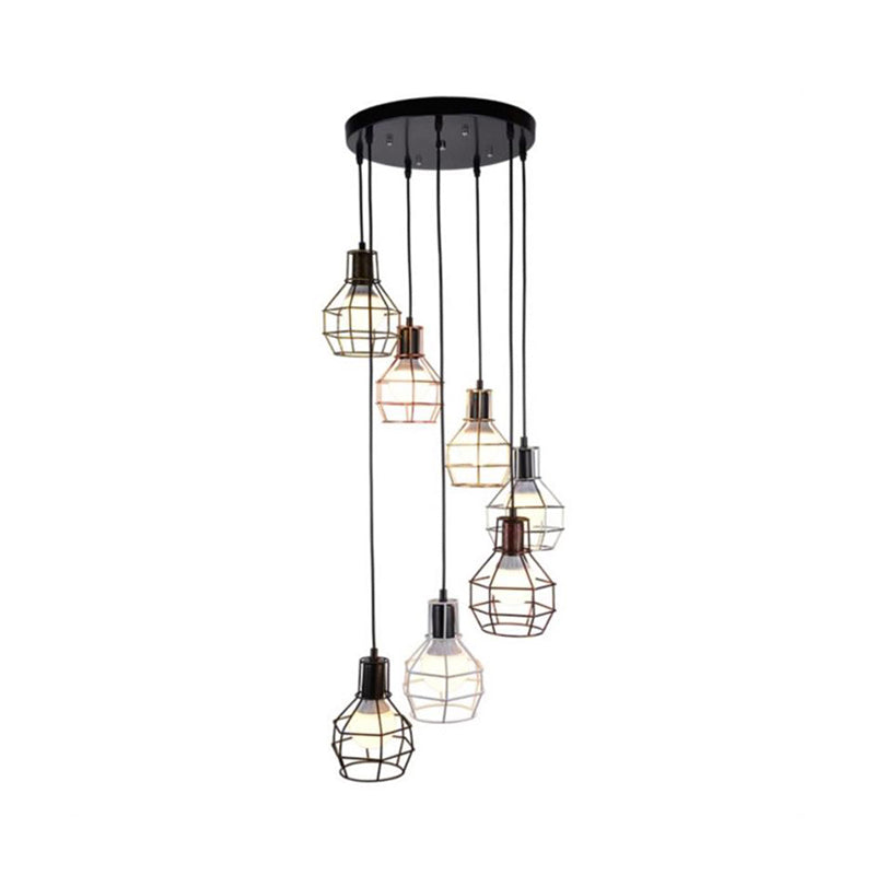 Globe Cage Multi Light Pendant Modern Metal 7 Heads Stairs Ceiling Suspension Lamp in Black Clearhalo 'Ceiling Lights' 'Modern Pendants' 'Modern' 'Pendant Lights' 'Pendants' Lighting' 2025541