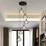 Simple Diamond Cage Multi Pendant Metal 6 Lights Corridor Hanging Light Kit with Inner Fabric Shade in Black Clearhalo 'Ceiling Lights' 'Modern Pendants' 'Modern' 'Pendant Lights' 'Pendants' Lighting' 2025545