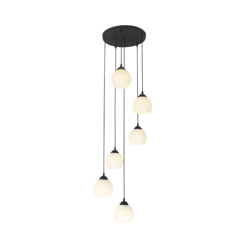 Milky Glass Global Spiral Multi Pendant Simple Hanging Ceiling Light in Black for Stairs Clearhalo 'Ceiling Lights' 'Modern Pendants' 'Modern' 'Pendant Lights' 'Pendants' Lighting' 2025692