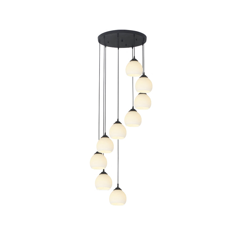 Milky Glass Global Spiral Multi Pendant Simple Hanging Ceiling Light in Black for Stairs Clearhalo 'Ceiling Lights' 'Modern Pendants' 'Modern' 'Pendant Lights' 'Pendants' Lighting' 2025696