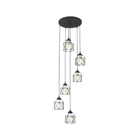 Hexagon Cage Metal Multiple Hanging Light Modernist Black Pendant Lamp with Spiral Design Clearhalo 'Ceiling Lights' 'Modern Pendants' 'Modern' 'Pendant Lights' 'Pendants' Lighting' 2025780