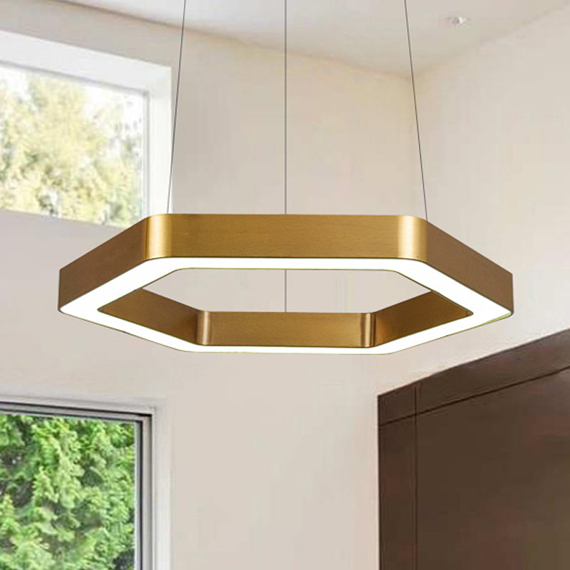 Hexagon Metal Suspension Lamp Modern 16"/23.5" Wide Led Gold Hanging Ceiling Pendant Light for Living Room, A/B Gold A Clearhalo 'Ceiling Lights' 'Modern Pendants' 'Modern' 'Pendant Lights' 'Pendants' Lighting' 202580