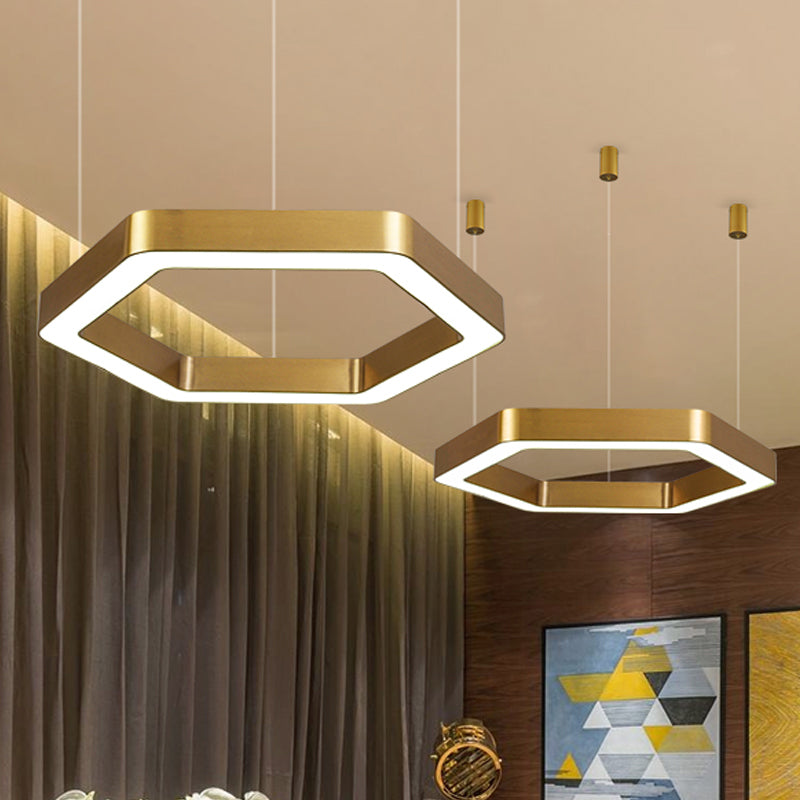 Hexagon Metal Suspension Lamp Modern 16"/23.5" Wide Led Gold Hanging Ceiling Pendant Light for Living Room, A/B Clearhalo 'Ceiling Lights' 'Modern Pendants' 'Modern' 'Pendant Lights' 'Pendants' Lighting' 202581