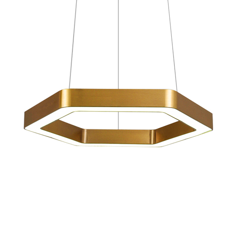 Hexagon Metal Suspension Lamp Modern 16"/23.5" Wide Led Gold Hanging Ceiling Pendant Light for Living Room, A/B Clearhalo 'Ceiling Lights' 'Modern Pendants' 'Modern' 'Pendant Lights' 'Pendants' Lighting' 202582