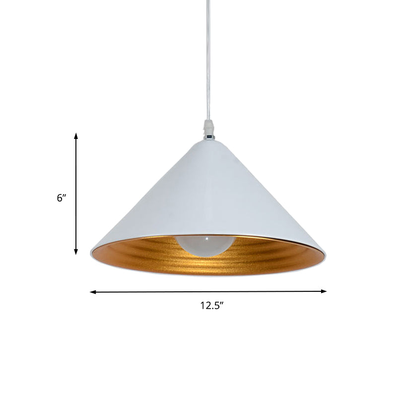 12.5"/16.5" Wide Contemporary Metal Ceiling Lamp Cone Shade with Gold Ripple Inside Black/White Dining Room Hanging Pendant Light Clearhalo 'Ceiling Lights' 'Modern Pendants' 'Modern' 'Pendant Lights' 'Pendants' Lighting' 202586