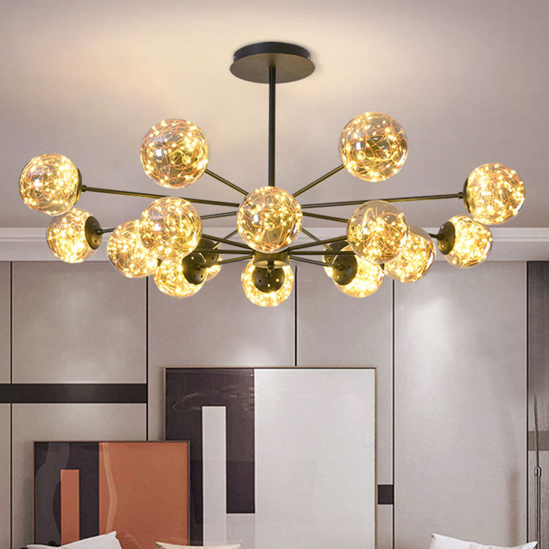 Simplicity Ceiling Chandelier Black Spherical Pendulum Light with Glass Shade for Dining Room Clearhalo 'Ceiling Lights' 'Chandeliers' 'Modern Chandeliers' 'Modern' Lighting' 2025878
