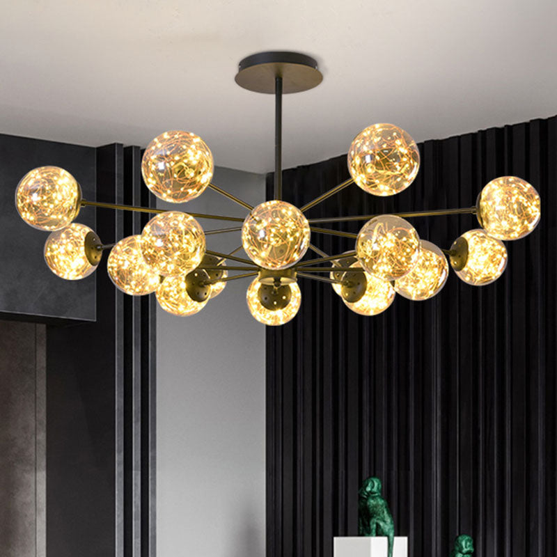 Simplicity Ceiling Chandelier Black Spherical Pendulum Light with Glass Shade for Dining Room Clearhalo 'Ceiling Lights' 'Chandeliers' 'Modern Chandeliers' 'Modern' Lighting' 2025879