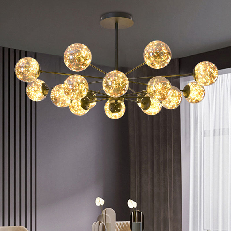 Simplicity Ceiling Chandelier Black Spherical Pendulum Light with Glass Shade for Dining Room Clearhalo 'Ceiling Lights' 'Chandeliers' 'Modern Chandeliers' 'Modern' Lighting' 2025880