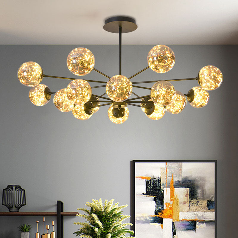 Simplicity Ceiling Chandelier Black Spherical Pendulum Light with Glass Shade for Dining Room Clearhalo 'Ceiling Lights' 'Chandeliers' 'Modern Chandeliers' 'Modern' Lighting' 2025881