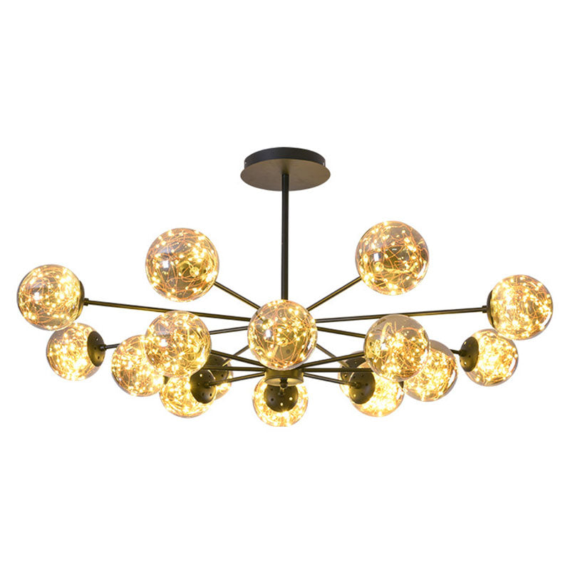 Simplicity Ceiling Chandelier Black Spherical Pendulum Light with Glass Shade for Dining Room Clearhalo 'Ceiling Lights' 'Chandeliers' 'Modern Chandeliers' 'Modern' Lighting' 2025882