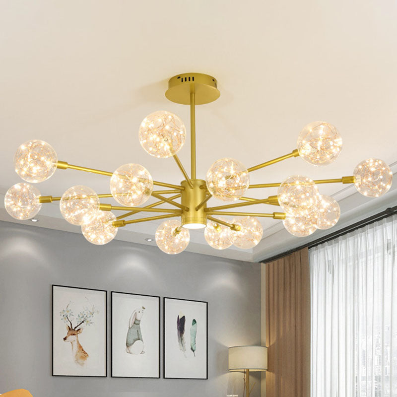 Starburst Hanging Ceiling Light Modern Metal Living Room LED Chandelier with Orb Glass Shade 16 Gold Clearhalo 'Ceiling Lights' 'Chandeliers' 'Glass shade' 'Glass' 'Modern Chandeliers' 'Modern' Lighting' 2025883