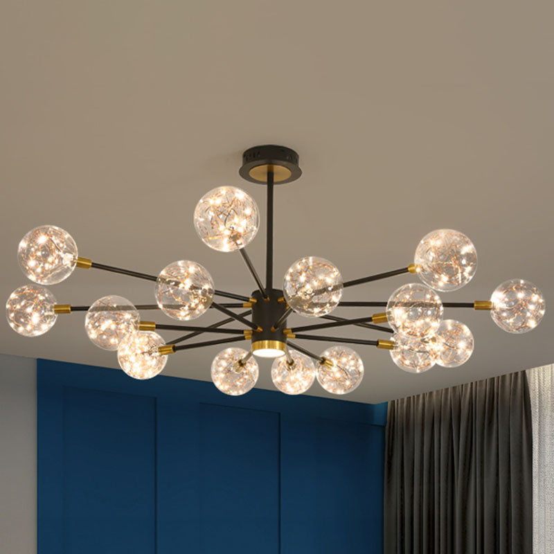 Starburst Hanging Ceiling Light Modern Metal Living Room LED Chandelier with Orb Glass Shade Clearhalo 'Ceiling Lights' 'Chandeliers' 'Glass shade' 'Glass' 'Modern Chandeliers' 'Modern' Lighting' 2025886