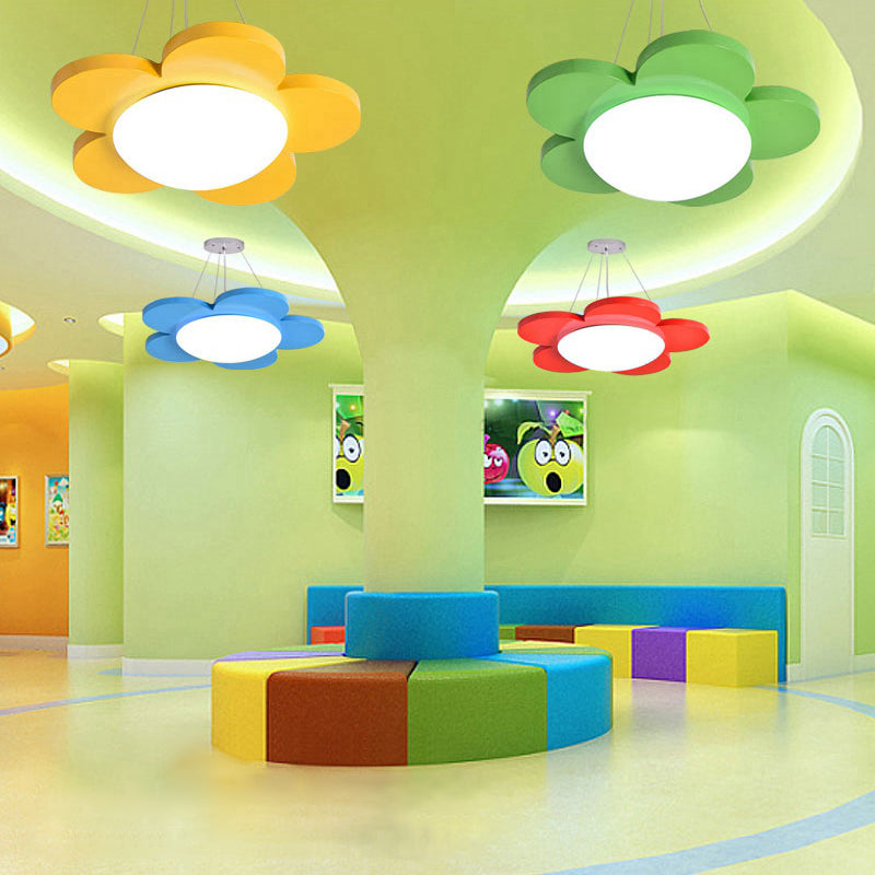 15"/23" Dia Flower Shaped Suspension Light Kids Acrylic LED Ceiling Chandelier in Red/Yellow/Blue/Green for Children Room Yellow Clearhalo 'Ceiling Lights' 'Pendant Lights' 'Pendants' Lighting' 202591_e7fac286-31ad-4b2d-a6f5-4bb95c4d1f6a