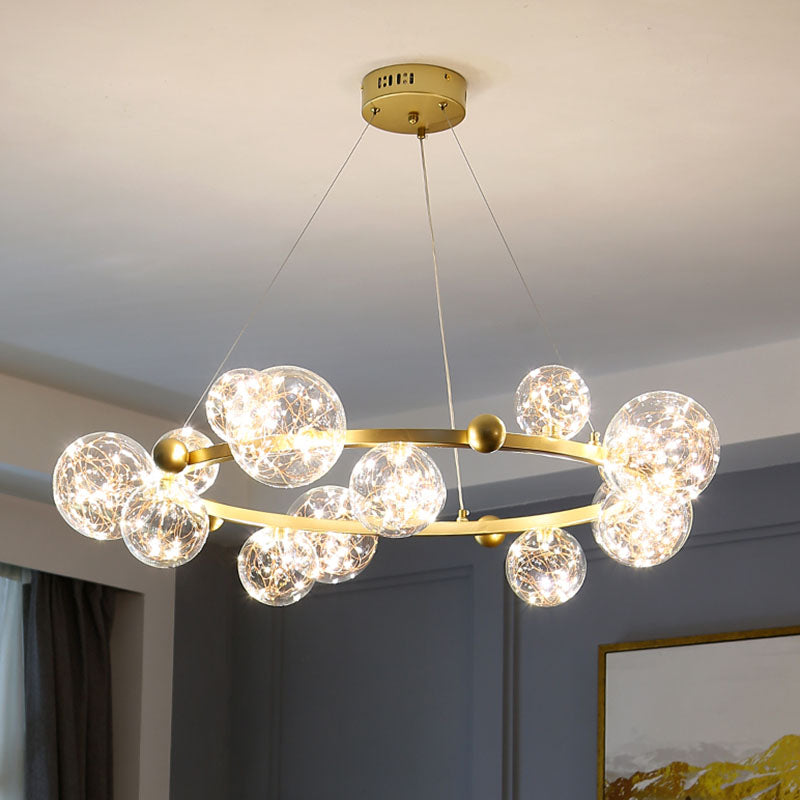 Ring Metal Chandelier Simple LED Starry Pendant Lamp with Globe Clear Glass Shade Clearhalo 'Ceiling Lights' 'Chandeliers' 'Glass shade' 'Glass' 'Modern Chandeliers' 'Modern' Lighting' 2025930