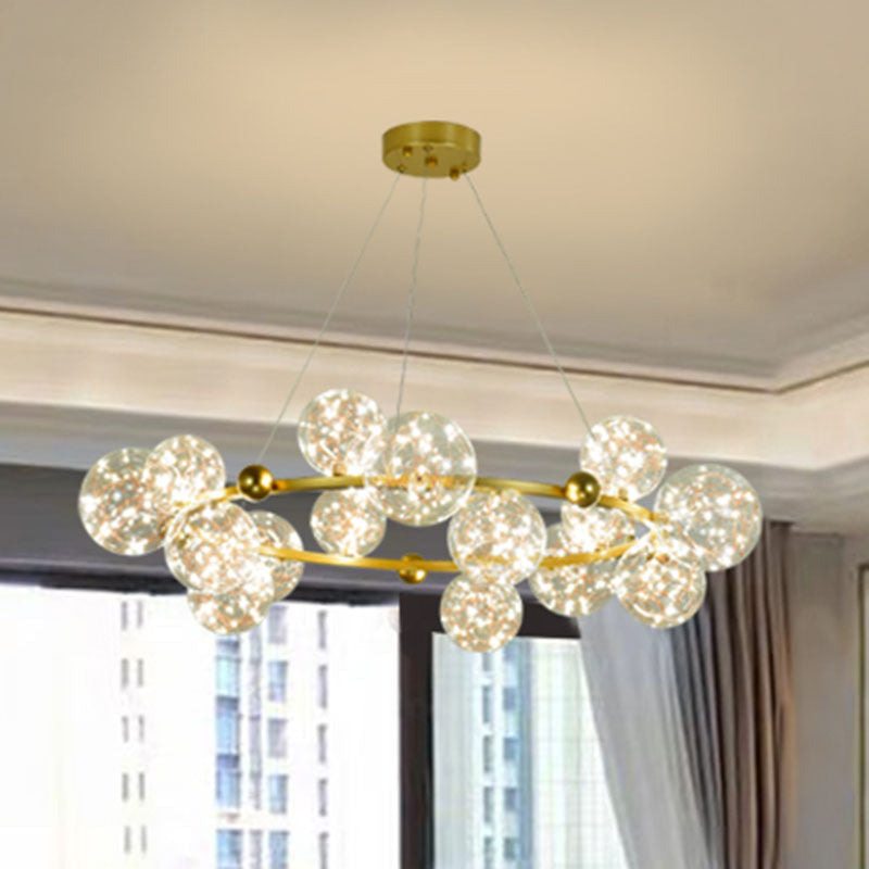 Ring Metal Chandelier Simple LED Starry Pendant Lamp with Globe Clear Glass Shade Clearhalo 'Ceiling Lights' 'Chandeliers' 'Glass shade' 'Glass' 'Modern Chandeliers' 'Modern' Lighting' 2025931
