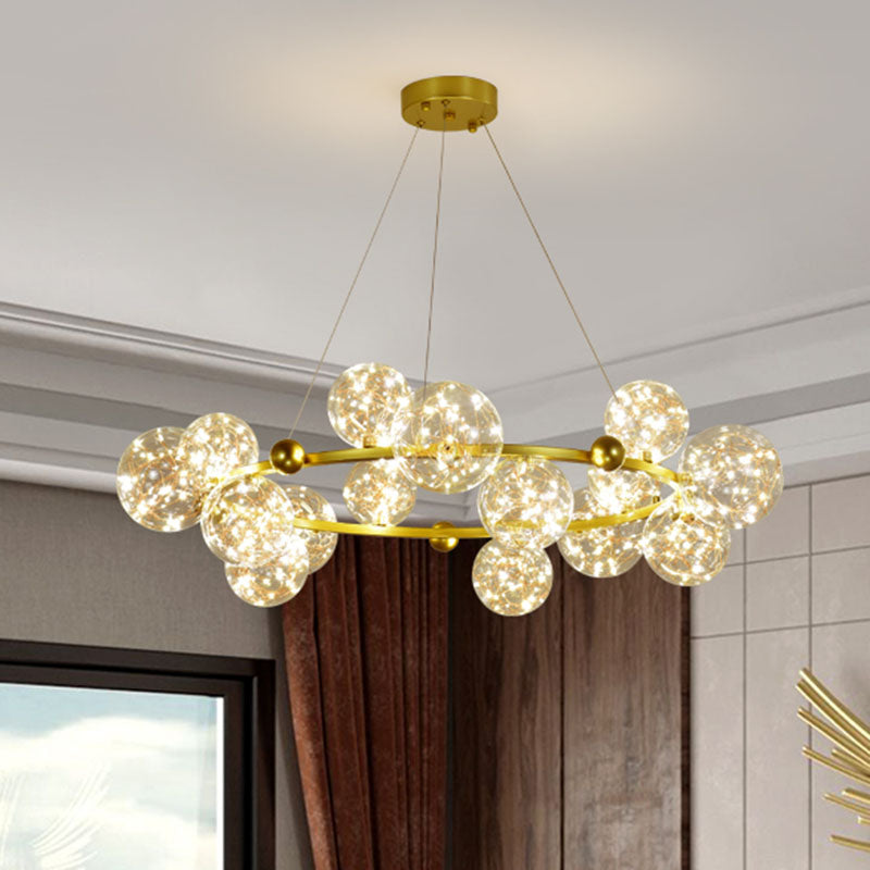 Ring Metal Chandelier Simple LED Starry Pendant Lamp with Globe Clear Glass Shade Clearhalo 'Ceiling Lights' 'Chandeliers' 'Glass shade' 'Glass' 'Modern Chandeliers' 'Modern' Lighting' 2025932