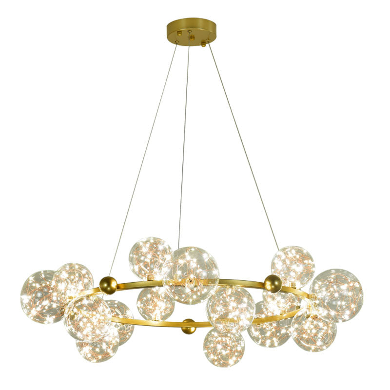 Ring Metal Chandelier Simple LED Starry Pendant Lamp with Globe Clear Glass Shade Clearhalo 'Ceiling Lights' 'Chandeliers' 'Glass shade' 'Glass' 'Modern Chandeliers' 'Modern' Lighting' 2025933