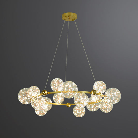 Ring Metal Chandelier Simple LED Starry Pendant Lamp with Globe Clear Glass Shade Clearhalo 'Ceiling Lights' 'Chandeliers' 'Glass shade' 'Glass' 'Modern Chandeliers' 'Modern' Lighting' 2025934