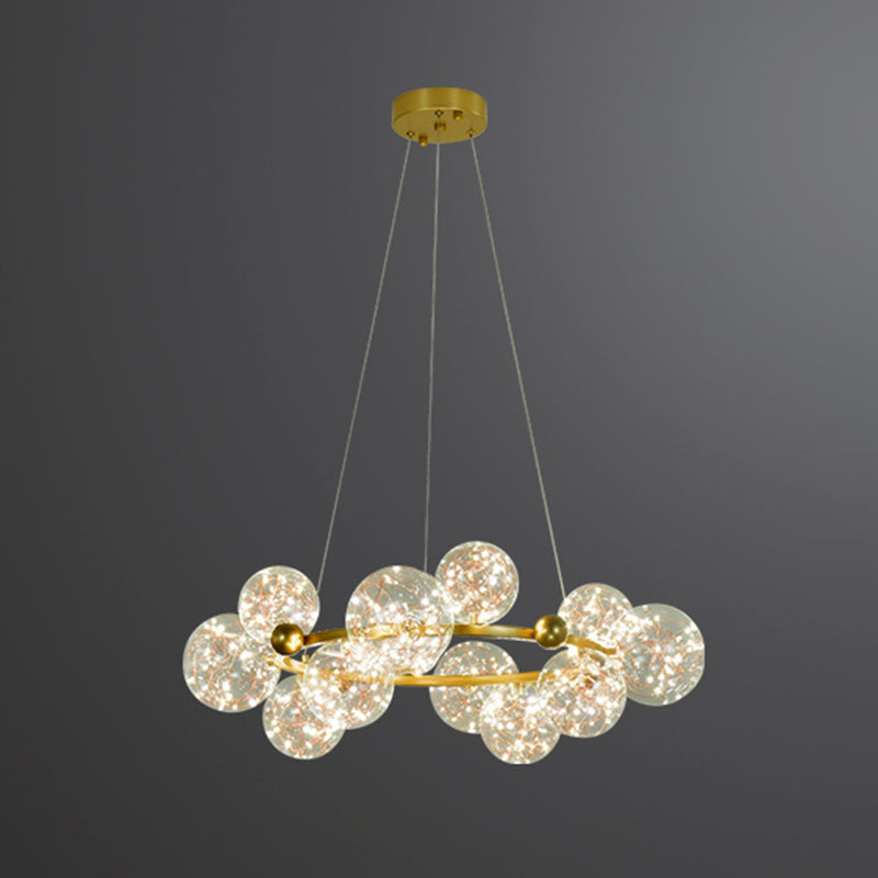 Ring Metal Chandelier Simple LED Starry Pendant Lamp with Globe Clear Glass Shade 12 Gold Clearhalo 'Ceiling Lights' 'Chandeliers' 'Glass shade' 'Glass' 'Modern Chandeliers' 'Modern' Lighting' 2025937