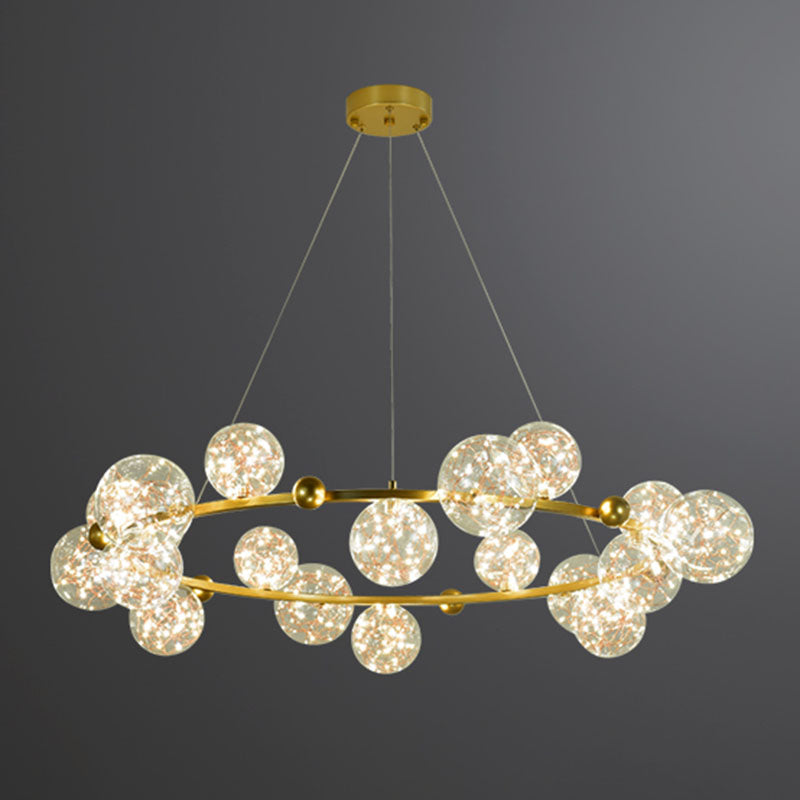 Ring Metal Chandelier Simple LED Starry Pendant Lamp with Globe Clear Glass Shade 18 Gold Clearhalo 'Ceiling Lights' 'Chandeliers' 'Glass shade' 'Glass' 'Modern Chandeliers' 'Modern' Lighting' 2025938